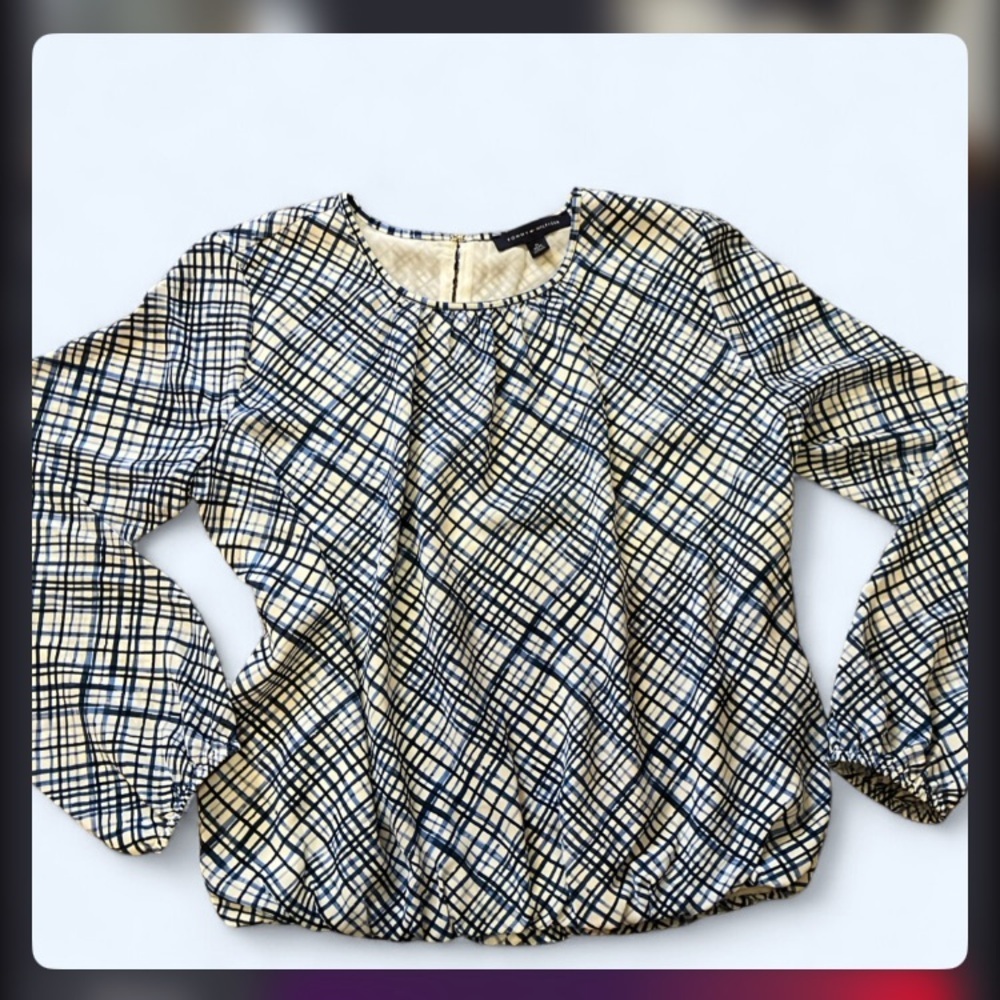 Tommy Hilfiger Navy and White Checkered Blouse NWOT - Picture 2 of 5
